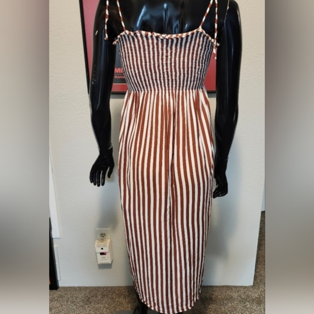 Faithfull The Brand Red And White Stripe Suki Maxi Dress Size L - Picture 3 of 4